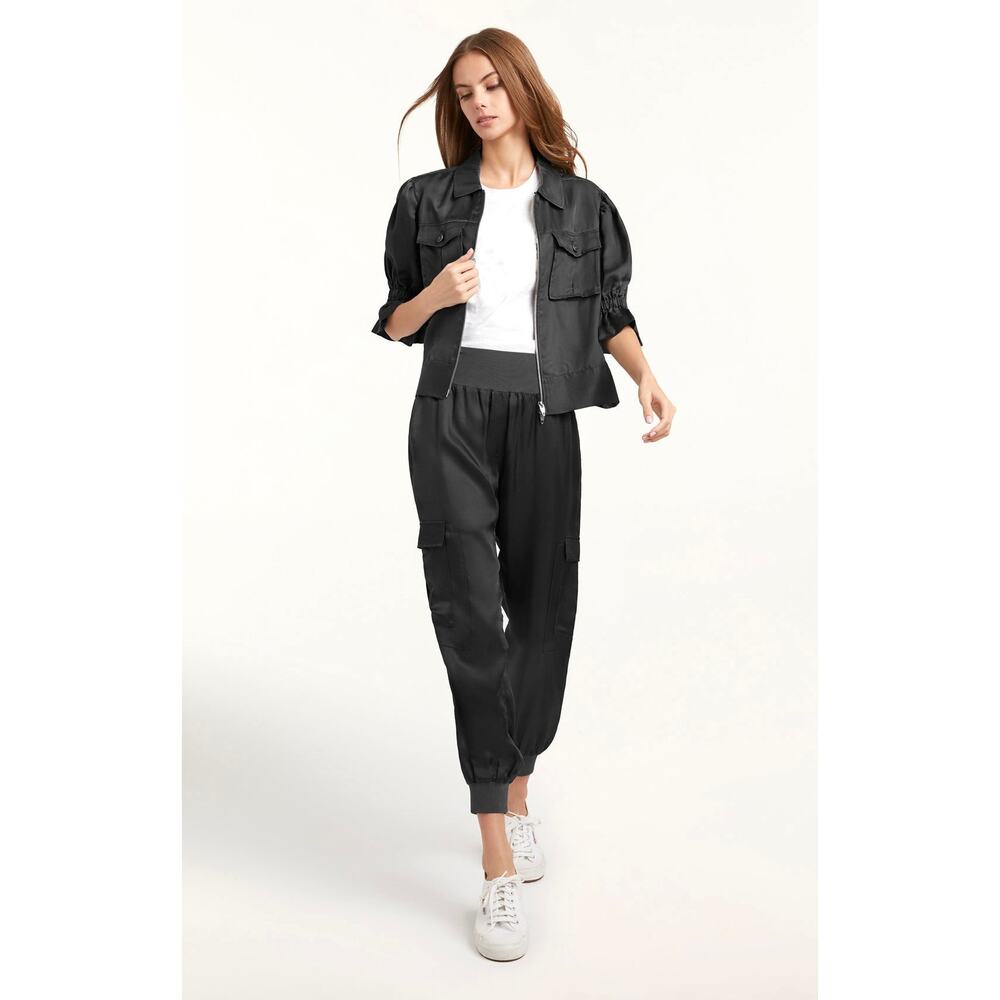 Cinq à Sept Giles Black Cupro Cargo Jogger Pants Quiet Luxury Medium
